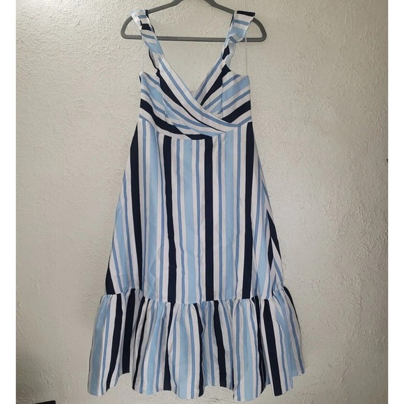 NWT Draper James Sz 10 Blue & White Stripe Midi Dress Sleeveless Modern Classic - Picture 3 of 14